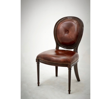 French Country Louis XVI Oval Back Leather Dining Chair