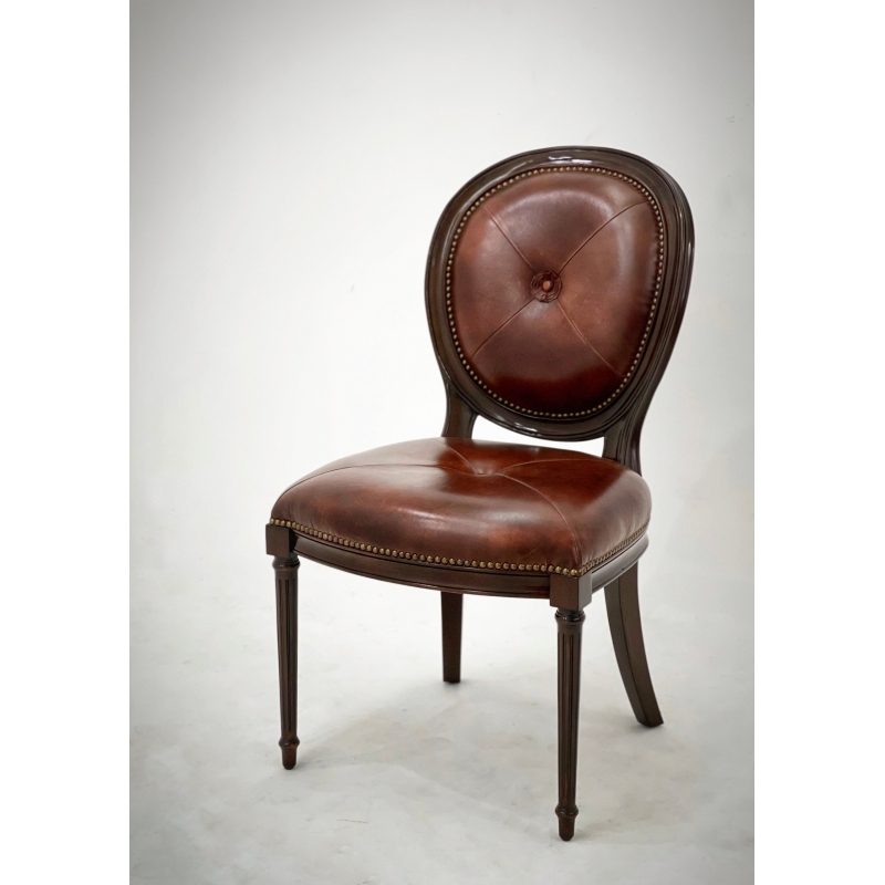 French Country Louis XVI Oval Back Leather Dining Chair