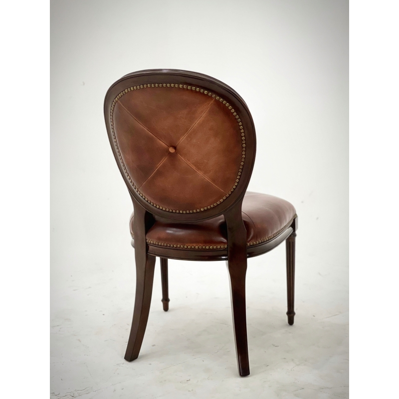 French Country Louis XVI Oval Back Leather Dining Chair