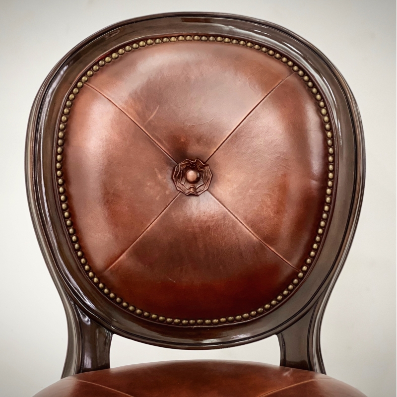 French Country Louis XVI Oval Back Leather Dining Chair