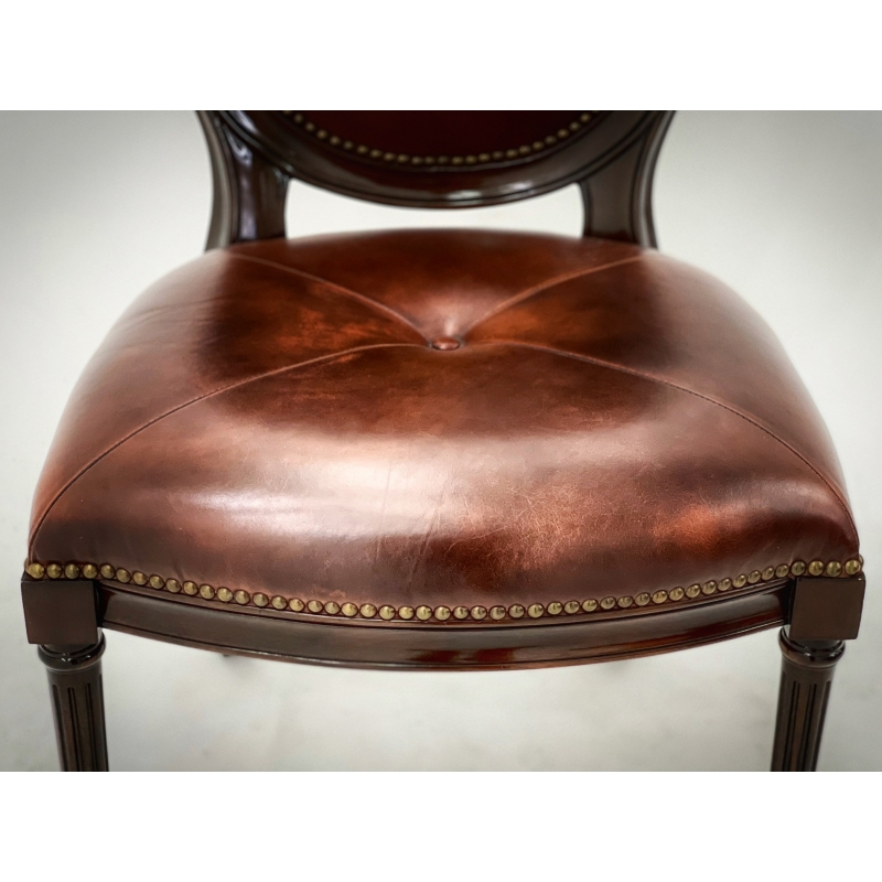 French Country Louis XVI Oval Back Leather Dining Chair