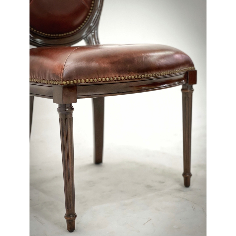 French Country Louis XVI Oval Back Leather Dining Chair