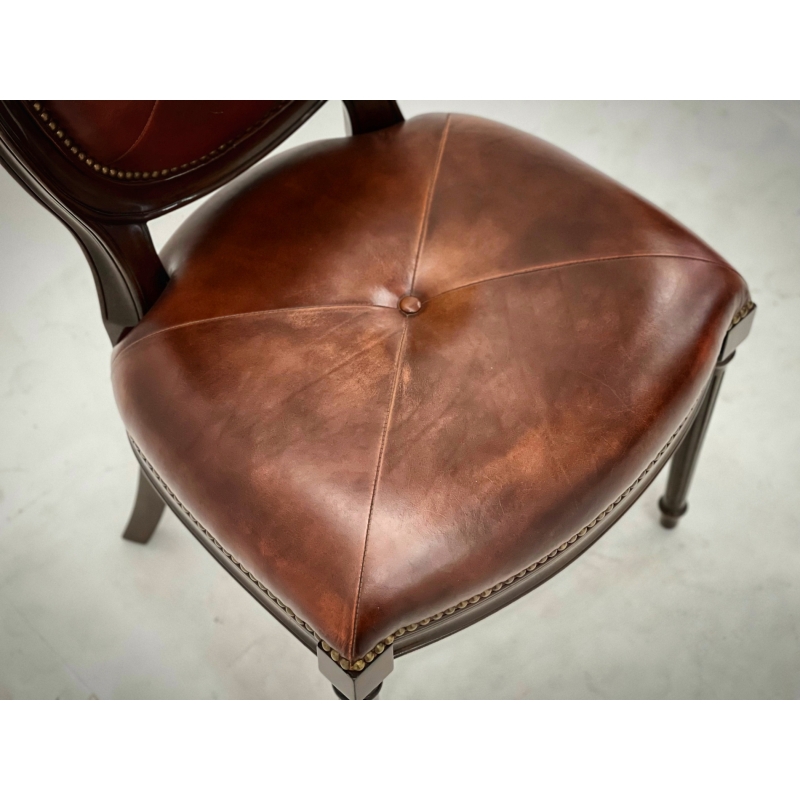 French Country Louis XVI Oval Back Leather Dining Chair