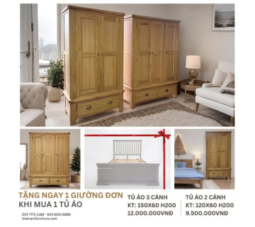Combo tủ áo tặng giường 