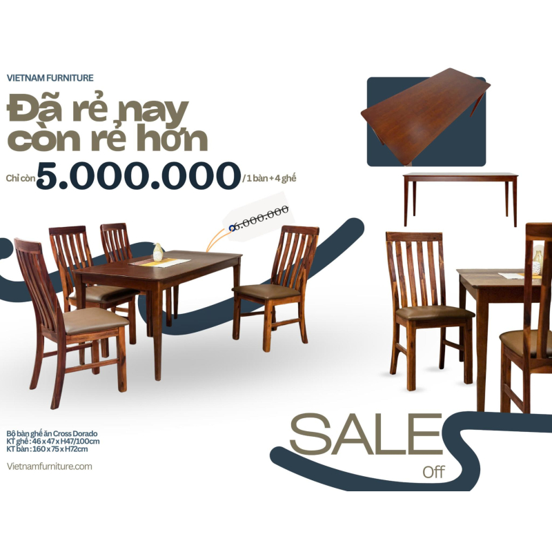 Bộ bàn ghế ăn Cross Dorado